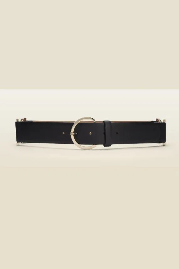 Sosandar Black Leather Waist Belt With Gold Side Trims Black Women Bags and Belts