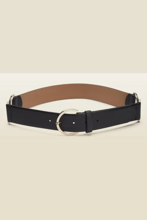 Sosandar Black Leather Waist Belt With Gold Side Trims Black Women Bags and Belts