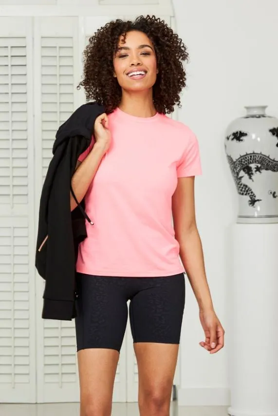 Sosandar Black Leopard Print Longline Activewear Shorts With Side Pocket Black Women Activewear