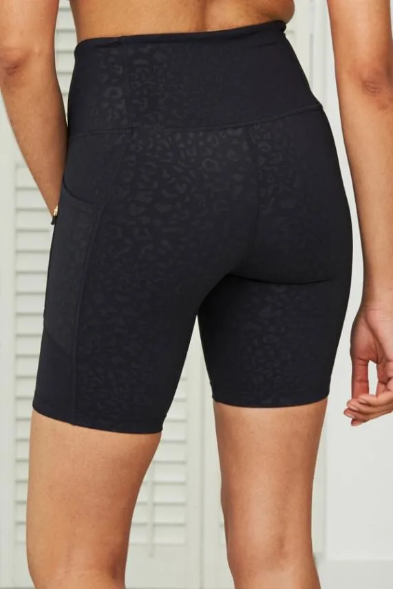 Sosandar Black Leopard Print Longline Activewear Shorts With Side Pocket Black Women Activewear