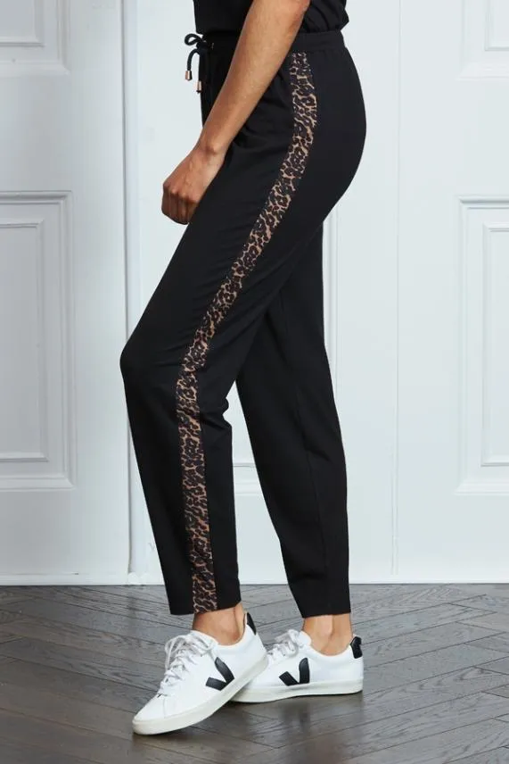 Sosandar Black Leopard Print Side Stripe Jersey Joggers Black Women Nightwear Sosandar Black Leopard Print Side Stripe Jersey Joggers Black Women Nightwear