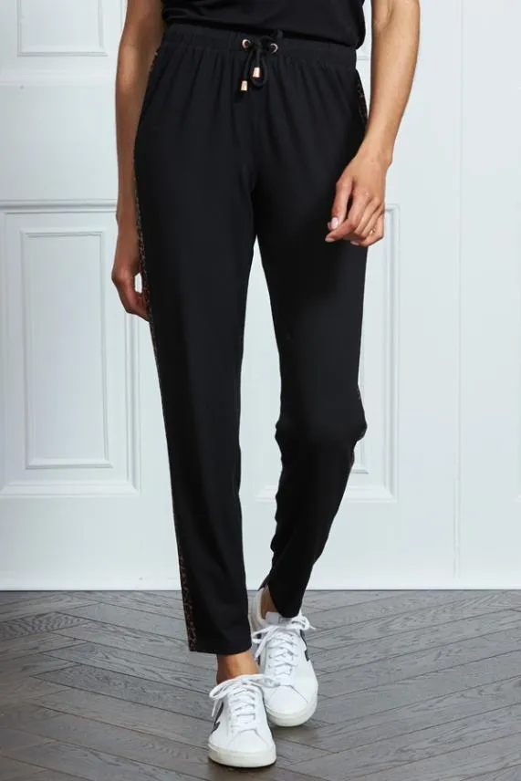 Sosandar Black Leopard Print Side Stripe Jersey Joggers Black Women Nightwear