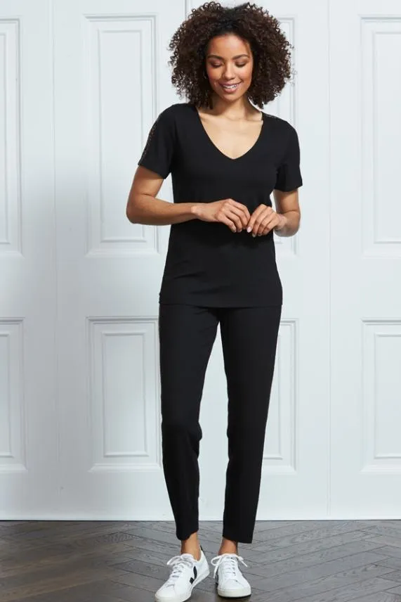 Sosandar Black Leopard Print Side Stripe Jersey Joggers Black Women Nightwear