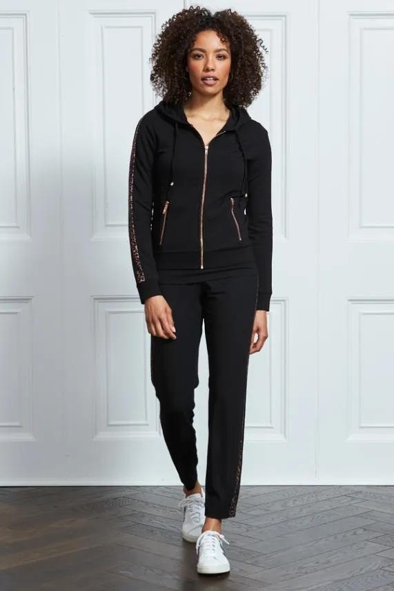 Sosandar Black Leopard Print Side Stripe Jersey Joggers Black Women Nightwear