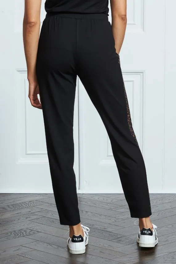 Sosandar Black Leopard Print Side Stripe Jersey Joggers Black Women Nightwear