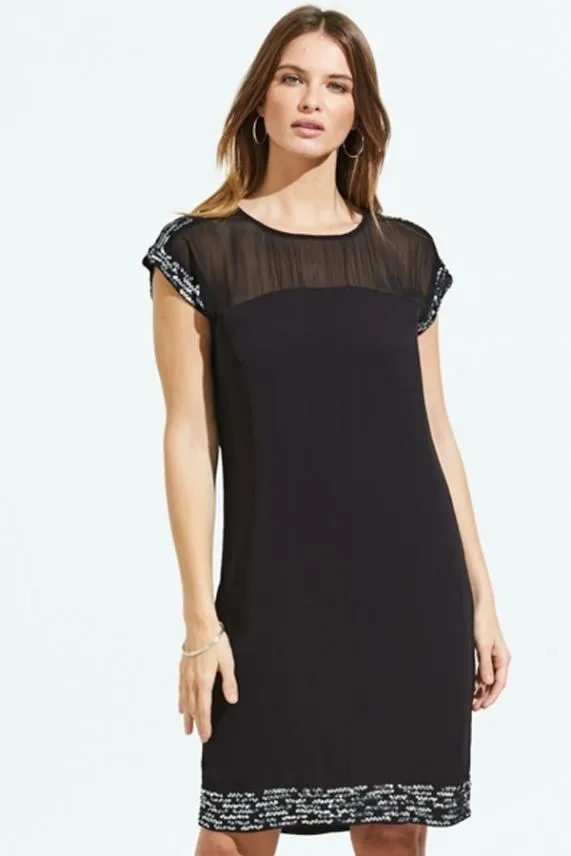 Sosandar Black Metallic Embellished Sheer Top Shift Dress Black Women Dresses Sosandar Black Metallic Embellished Sheer Top Shift Dress Black Women Dresses
