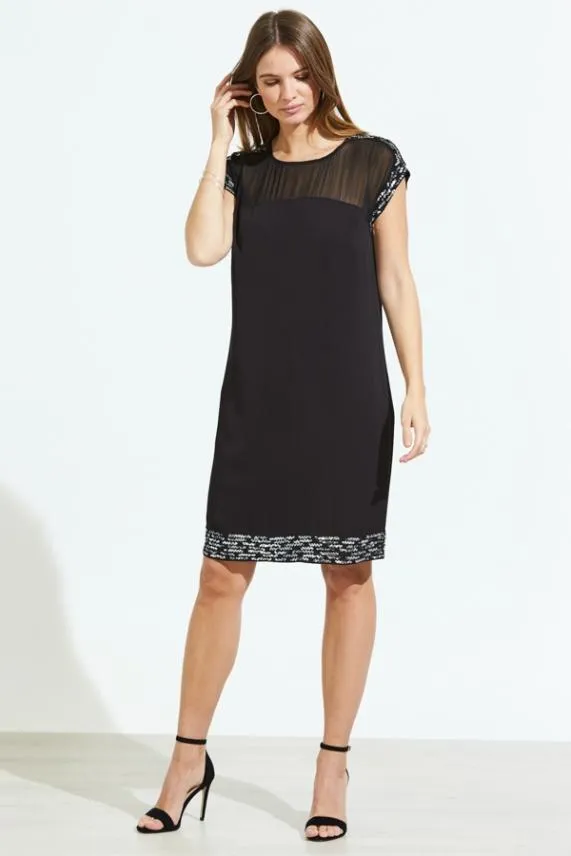 Sosandar Black Metallic Embellished Sheer Top Shift Dress Black Women Dresses