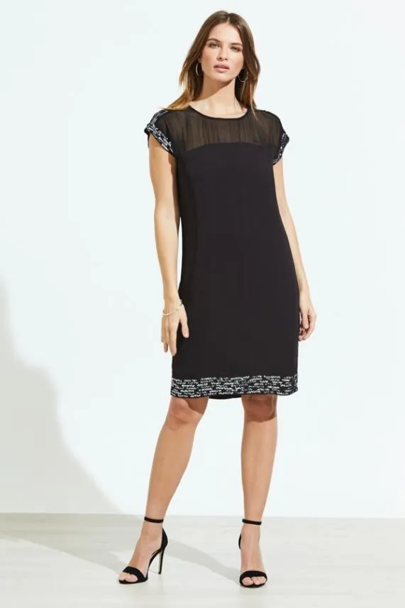 Sosandar Black Metallic Embellished Sheer Top Shift Dress Black Women Dresses