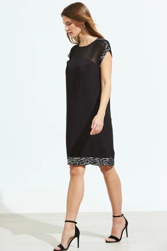 Sosandar Black Metallic Embellished Sheer Top Shift Dress Black Women Dresses