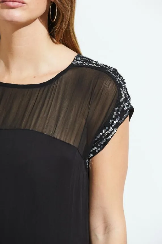 Sosandar Black Metallic Embellished Sheer Top Shift Dress Black Women Dresses