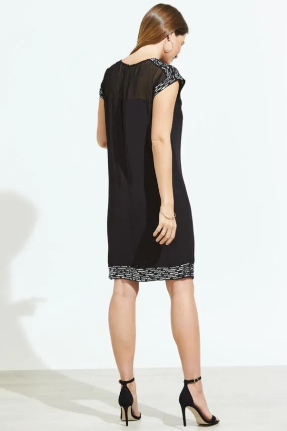 Sosandar Black Metallic Embellished Sheer Top Shift Dress Black Women Dresses