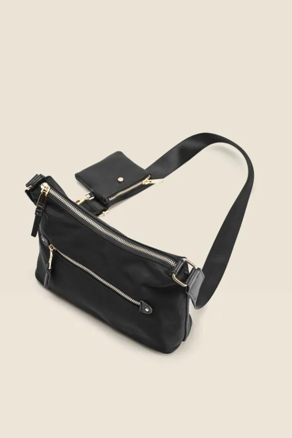 Sosandar Black Nylon Cross Body Bag Black Women Bags and Belts
