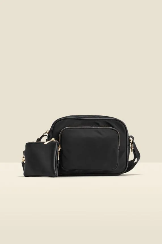 Sosandar Black Nylon Square Cross Body Bag Black Women Bags and Belts