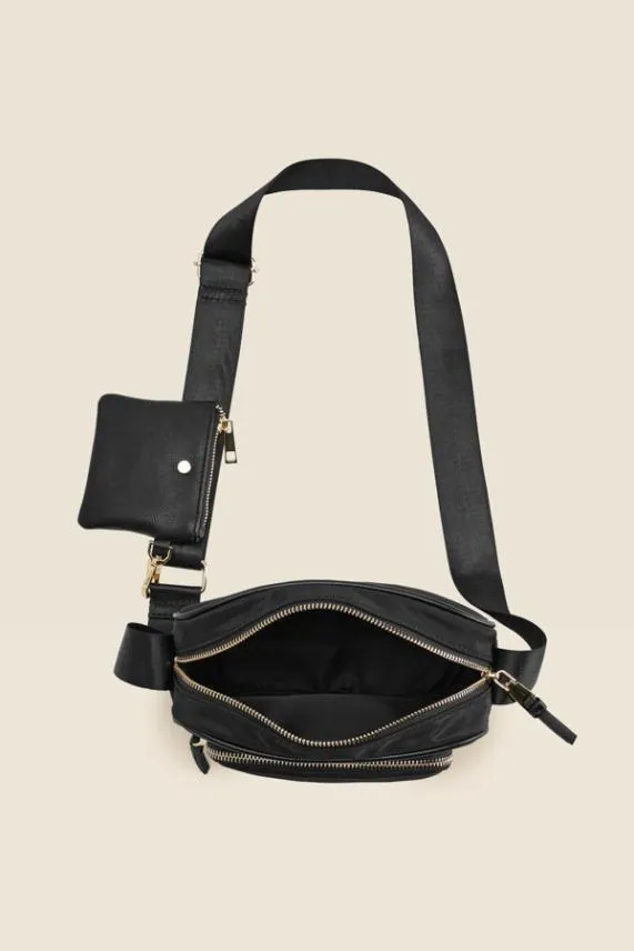 Sosandar Black Nylon Square Cross Body Bag Black Women Bags and Belts