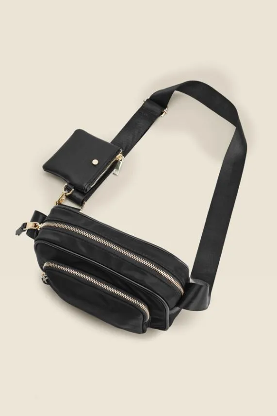 Sosandar Black Nylon Square Cross Body Bag Black Women Bags and Belts