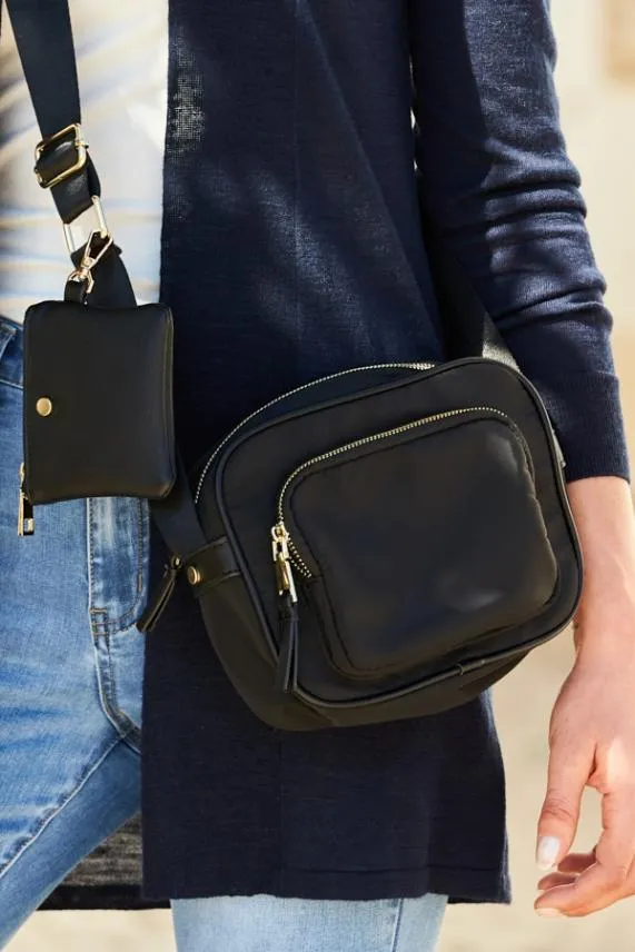 Sosandar Black Nylon Square Cross Body Bag Black Women Bags and Belts