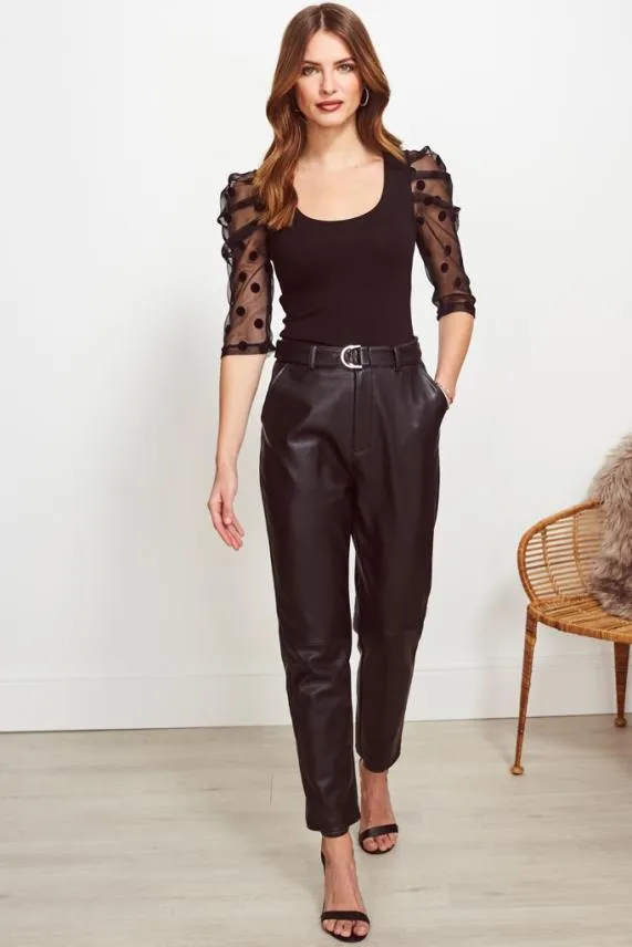 Sosandar Black Polka Dot Organza Sleeve Top Black Women Tops