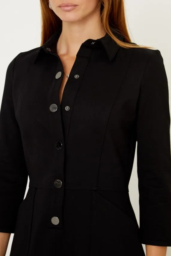 Sosandar Black Ponte Popper Front Shirt Dress Black Women Dresses