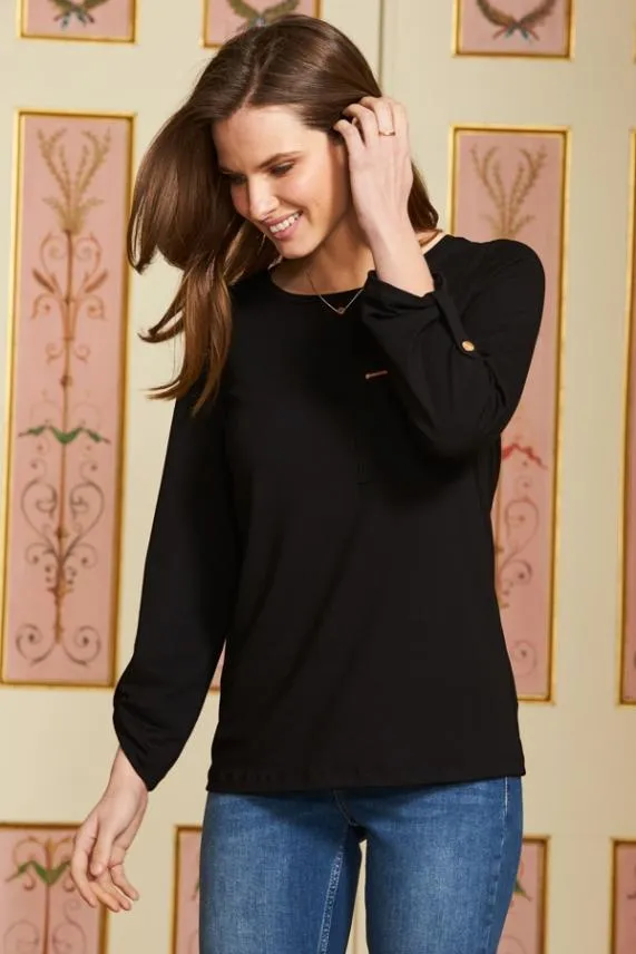 Sosandar Black Premium Jersey Gold Trim Detail Top Black Women Leisurewear