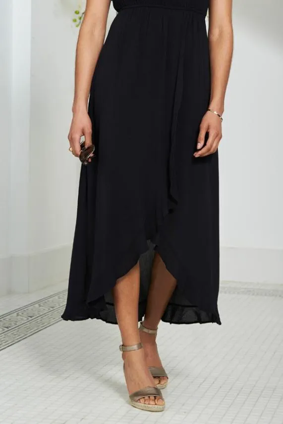 Sosandar Black Ruffle Detail Side Split Bardot Dress Black Women Dresses