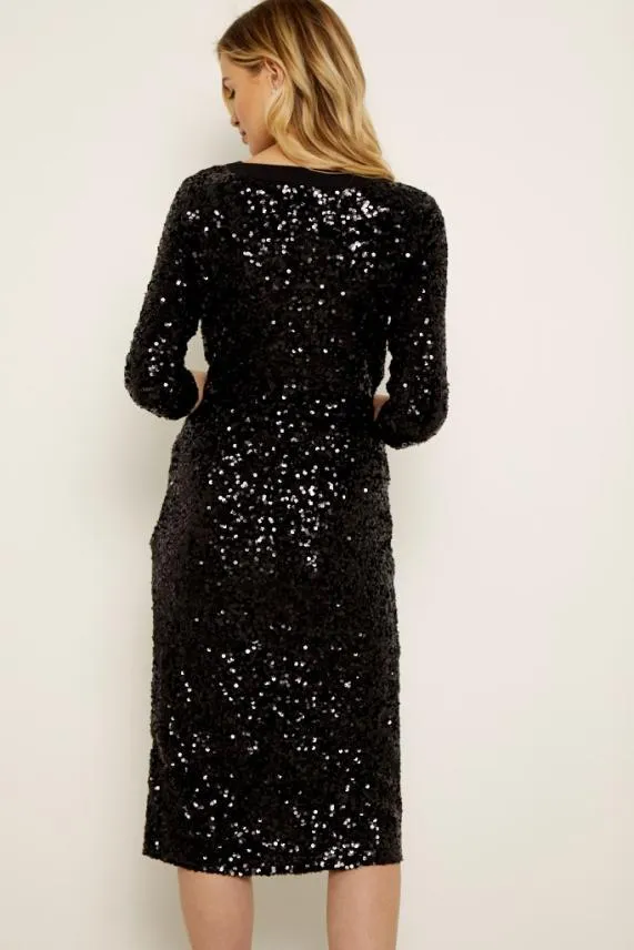 Sosandar Black Sequin Faux Wrap Dress Black Women Dresses