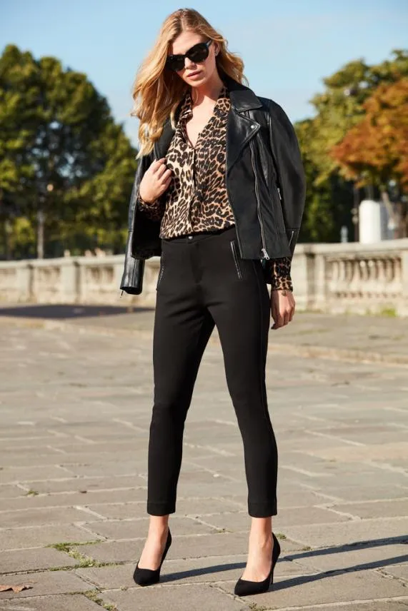 Sosandar Black Slim Fit Stretch Ponte Trousers Black Women Trousers and Leggings