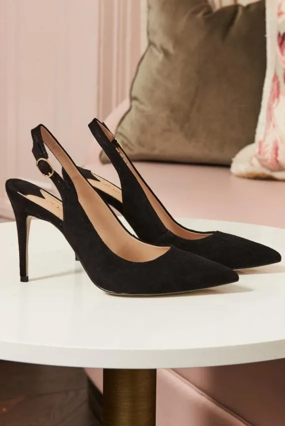 Sosandar Black Suede Slingback Court Shoe Black Women Heels