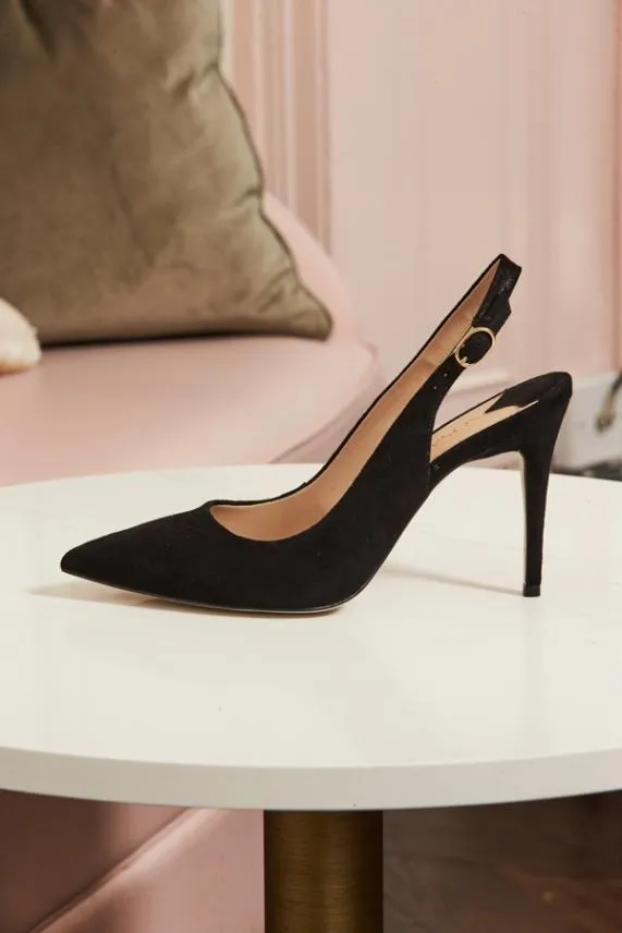 Sosandar Black Suede Slingback Court Shoe Black Women Heels