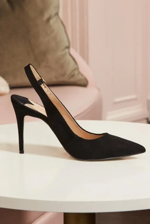 Sosandar Black Suede Slingback Court Shoe Black Women Heels