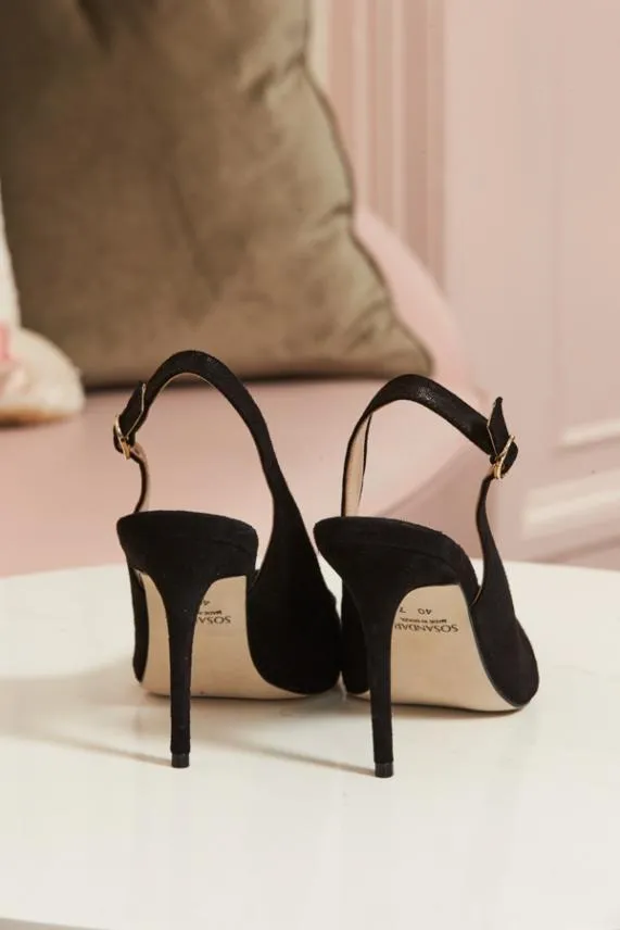 Sosandar Black Suede Slingback Court Shoe Black Women Heels