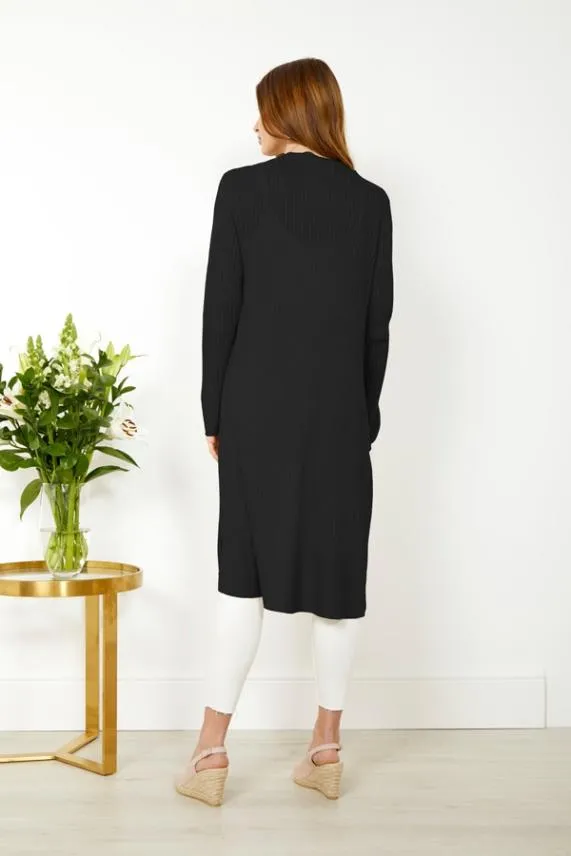 Sosandar Black Super Soft Ribbed Maxi Cardigan Black Women Knitwear