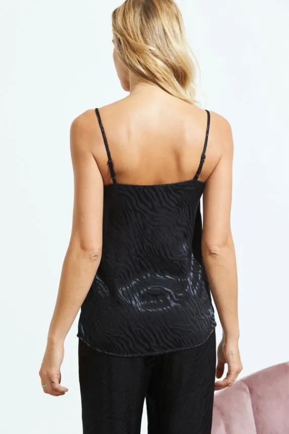 Sosandar Black Zebra Jacquard Silky Pyjama Cami Black Women Nightwear