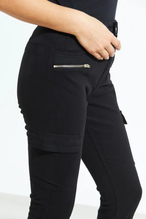 Sosandar Black Zip Detail Cargo Skinny Jeans Black Women Jeans and Jeggings