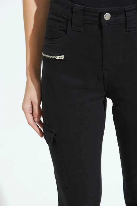 Sosandar Black Zip Detail Cargo Skinny Jeans Black Women Jeans and Jeggings