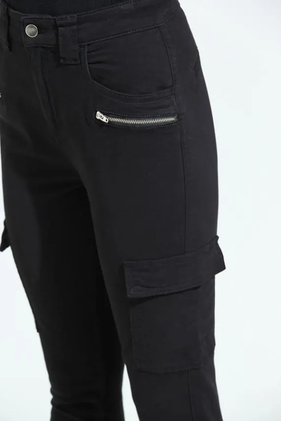 Sosandar Black Zip Detail Cargo Skinny Jeans Black Women Jeans and Jeggings
