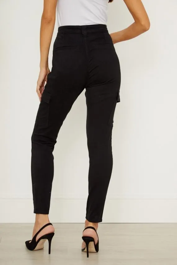 Sosandar Black Zip Detail Cargo Skinny Jeans Black Women Jeans and Jeggings