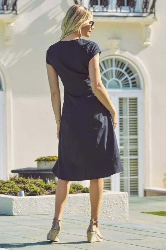 Sosandar Black Zip Front Fit and Flare Dress With Pockets Black Women Dresses