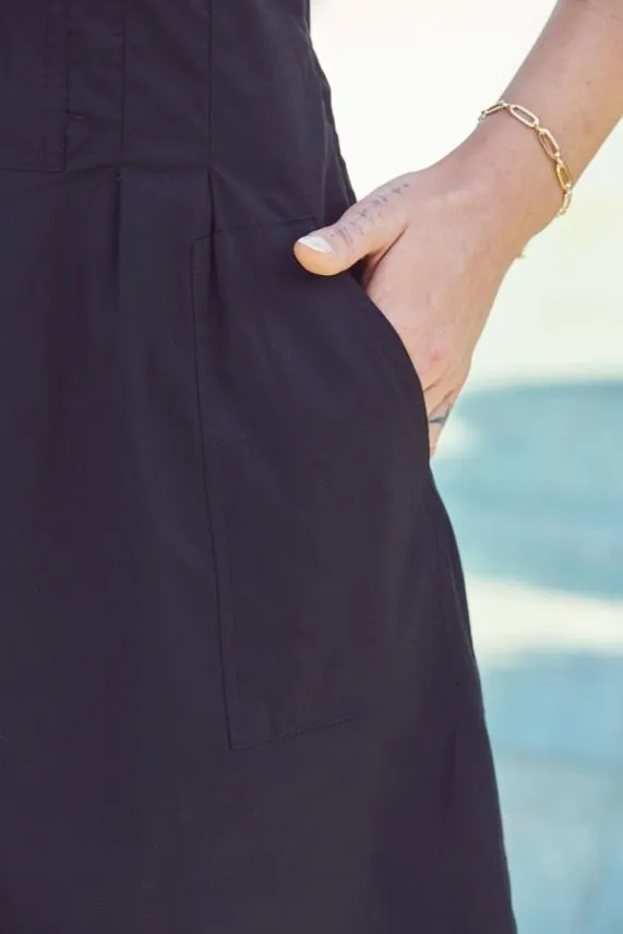 Sosandar Black Zip Front Fit and Flare Dress With Pockets Black Women Dresses