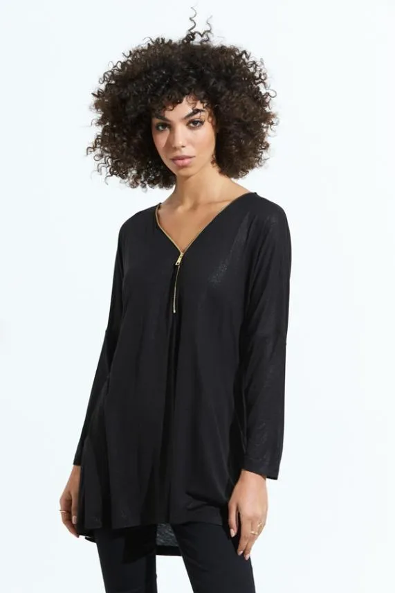 Sosandar Black Zip Front Jersey Tunic Top Black Women Tops