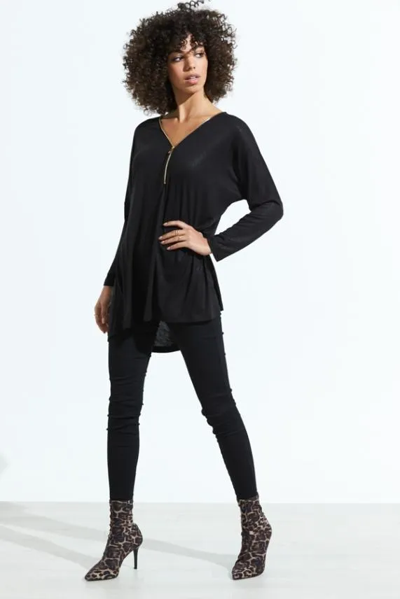 Sosandar Black Zip Front Jersey Tunic Top Black Women Tops