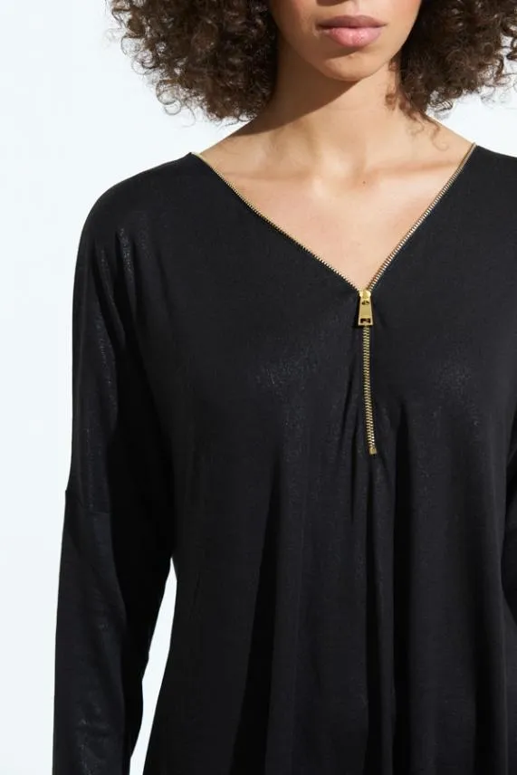 Sosandar Black Zip Front Jersey Tunic Top Black Women Tops