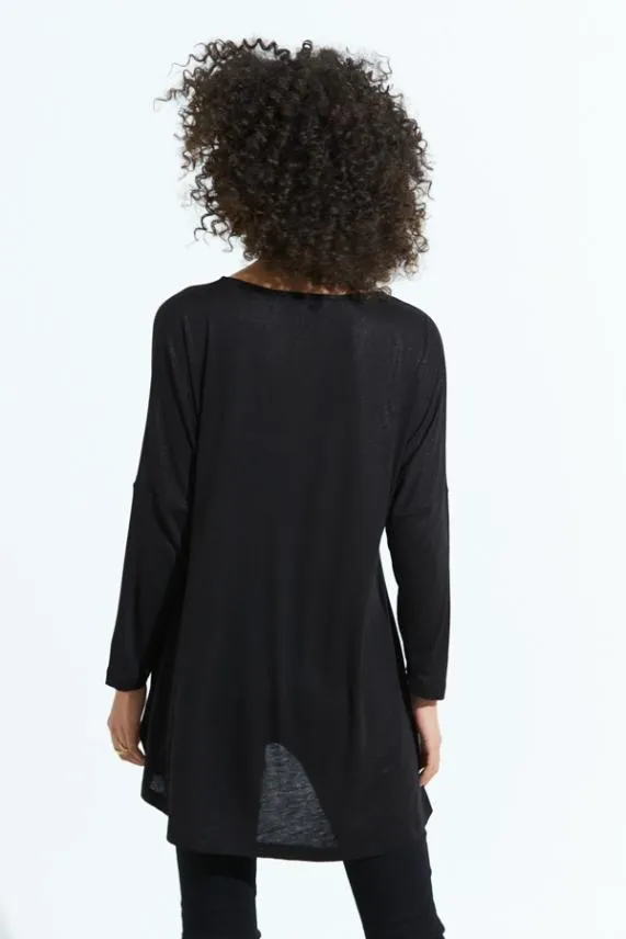 Sosandar Black Zip Front Jersey Tunic Top Black Women Tops