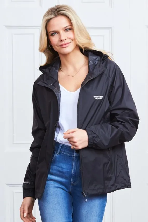 Sosandar Black Zip Front PacAMac Hooded Jacket Black Women Activewear