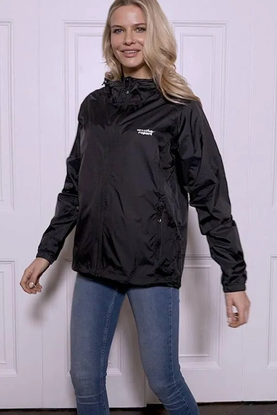 Sosandar Black Zip Front PacAMac Hooded Jacket Black Women Activewear