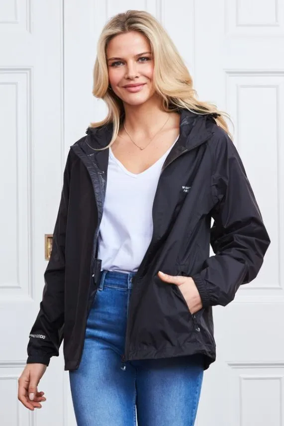 Sosandar Black Zip Front PacAMac Hooded Jacket Black Women Activewear