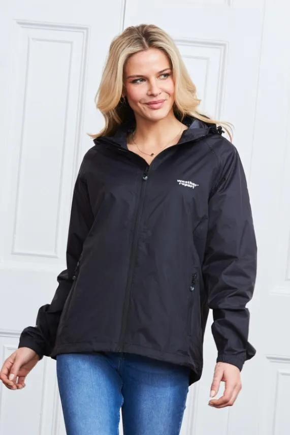 Sosandar Black Zip Front PacAMac Hooded Jacket Black Women Activewear
