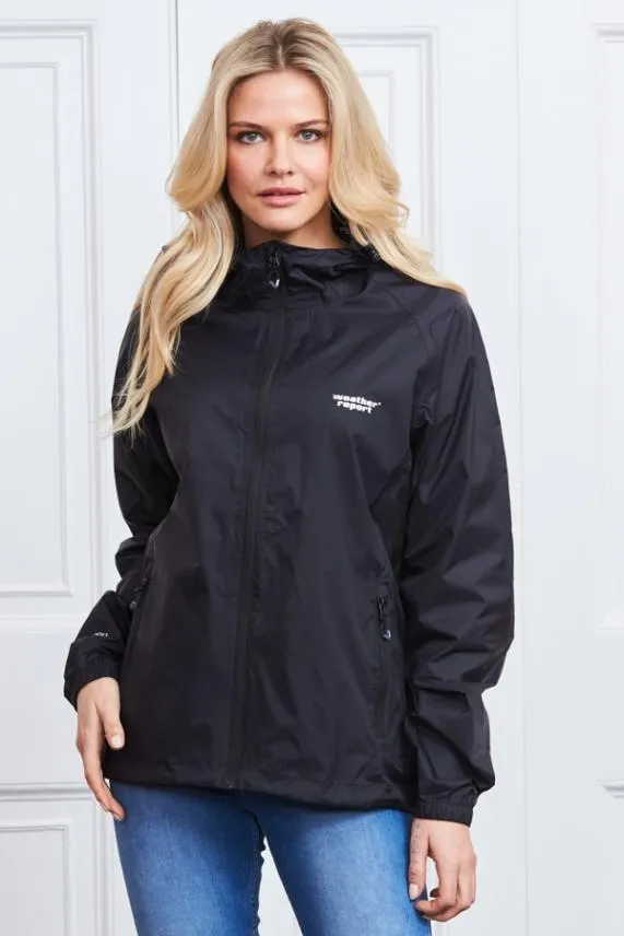 Sosandar Black Zip Front PacAMac Hooded Jacket Black Women Activewear