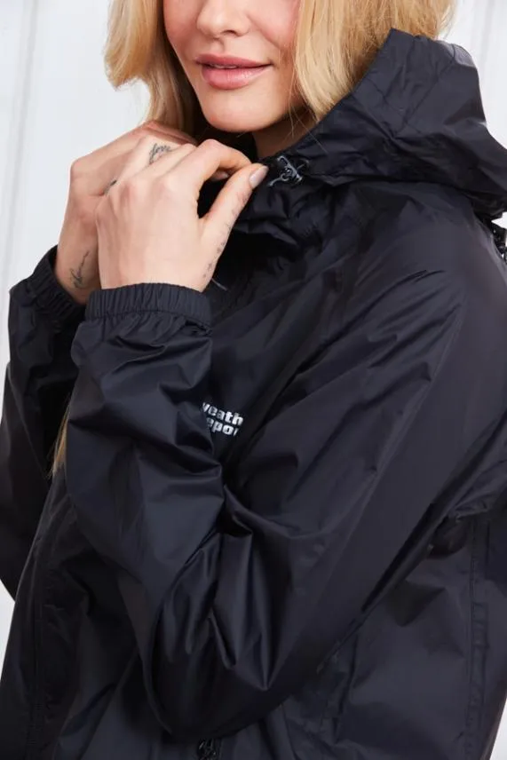Sosandar Black Zip Front PacAMac Hooded Jacket Black Women Activewear