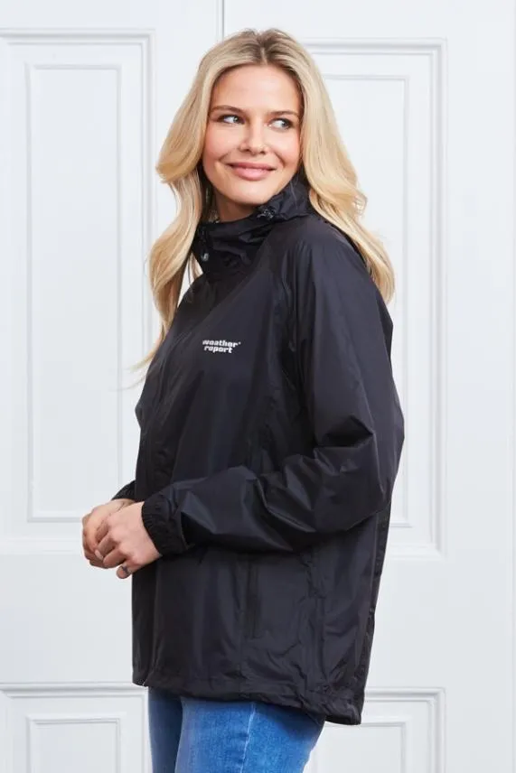 Sosandar Black Zip Front PacAMac Hooded Jacket Black Women Activewear