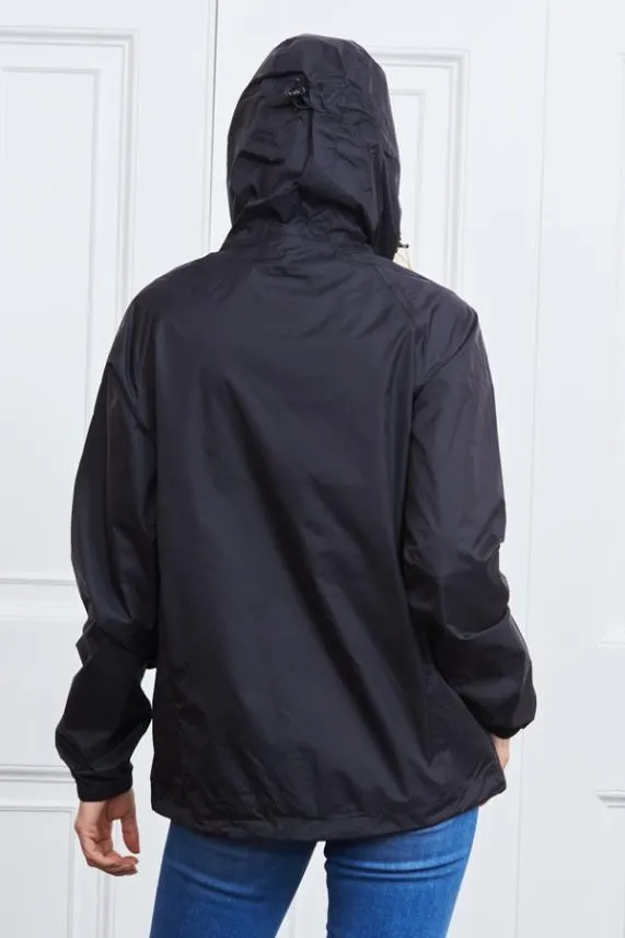 Sosandar Black Zip Front PacAMac Hooded Jacket Black Women Activewear